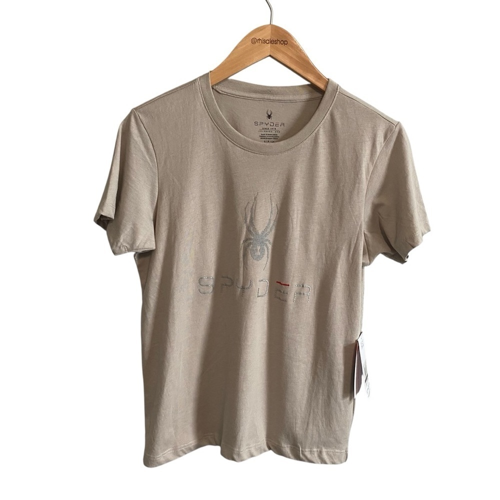 NWT Spyder Gorp Core Tan Short Sleeve Logo Crew Neck Tee Shirt Size Small